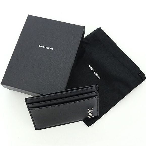 Saint Laurent Card Case Tiny Cassandra Matte Leather Metal 607603 Black Silver - Picture 2 of 3